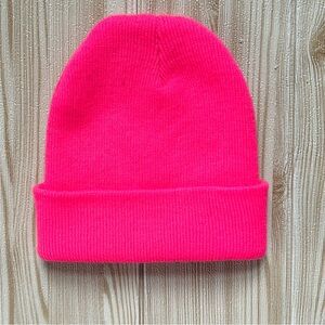 Vibrant Neon Pink Kids Beanie Hat Cotton Acrylic